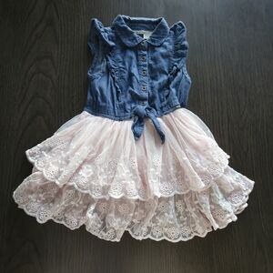 Calvin Klein Denim and Pink Lace Kids Dress Ruffles